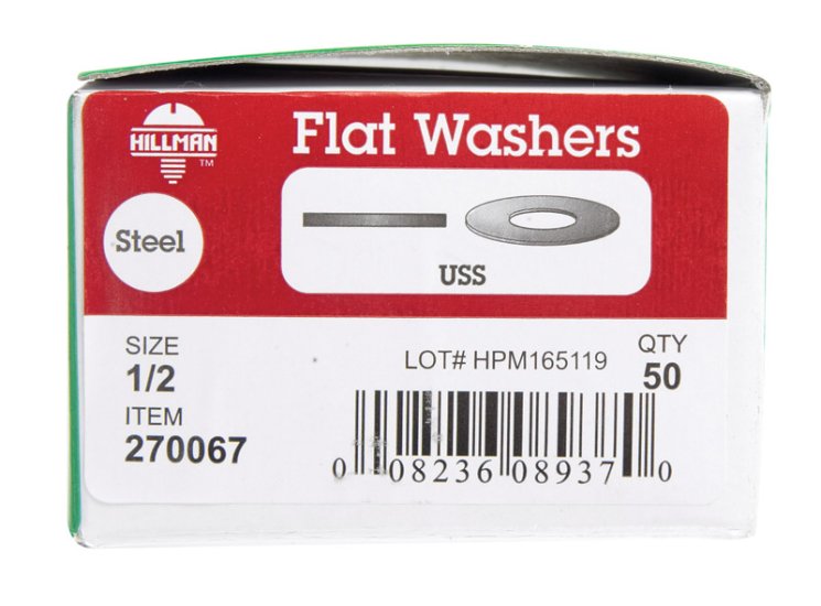 (image for) Zinc-Plated Steel 1/2 in. USS Flat Washer 50 pk