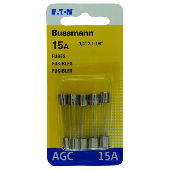 (image for) 15 amps AGC Glass Tube Fuse 5 pk