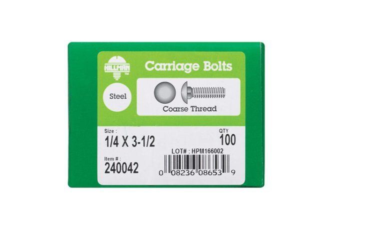 (image for) 1/4 in. Dia. x 3-1/2 in. L Zinc-Plated Steel Carriage Bo