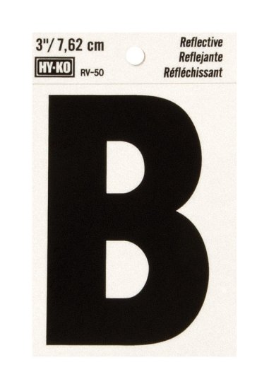 (image for) 3 in. Reflective Black Vinyl Self-Adhesive Letter B 1 pc.