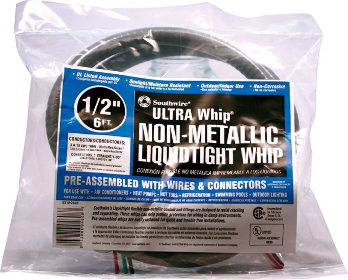 (image for) Cable Whip 1/2 in. x 6 ft. 10 Ga, 3 Conductor 6 ft.