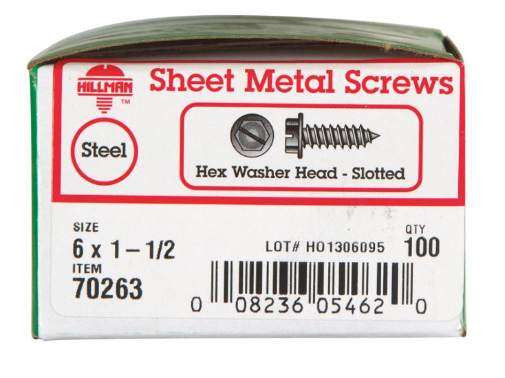 (image for) No. 6 x 1-1/2 in. L Slotted Hex Washer Head Zinc-Plated