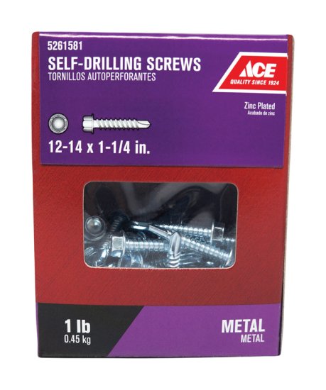 (image for) No. 12-14 x 1-1/4 in. L Hex Washer Head Zinc-Plated Steel Se