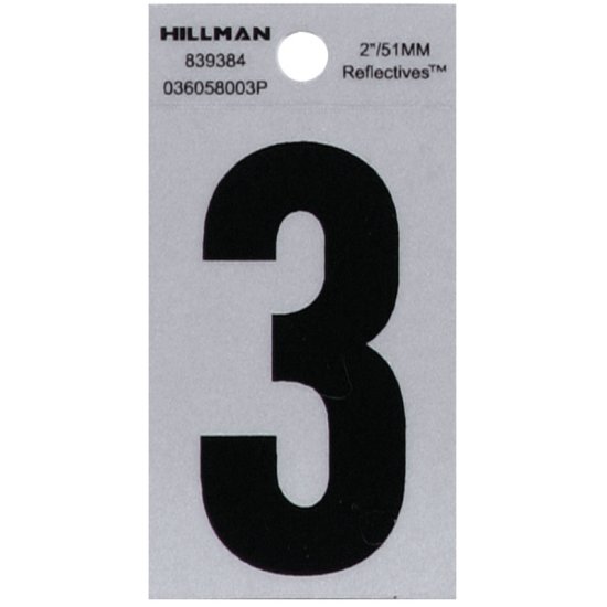 (image for) Hillman 2 in. Reflective Black Vinyl Self-Adhesive Number 3 1 pc