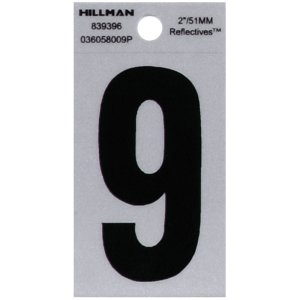 (image for) Hillman 2 in. Reflective Black Vinyl  Self-Adhesive Number 9 1 