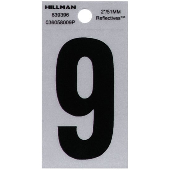 (image for) Hillman 2 in. Reflective Black Vinyl  Self-Adhesive Number 9 1 