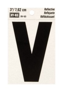 (image for) 3 in. Reflective Black Vinyl Self-Adhesive Letter V 1 pc.