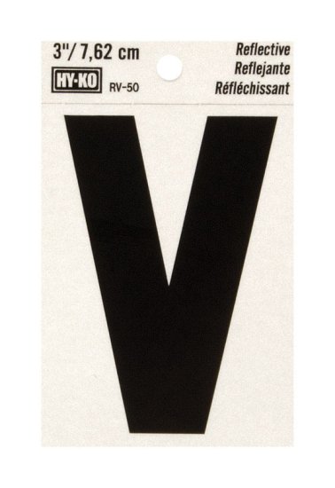 (image for) 3 in. Reflective Black Vinyl Self-Adhesive Letter V 1 pc.