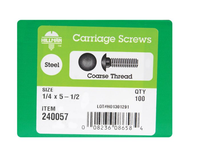 (image for) 1/4 in. Dia. x 5-1/2 in. L Zinc-Plated Steel Carriage Bo