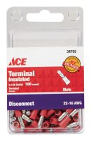 (image for) Insulated Wire Male Disconnect Red 100 pk