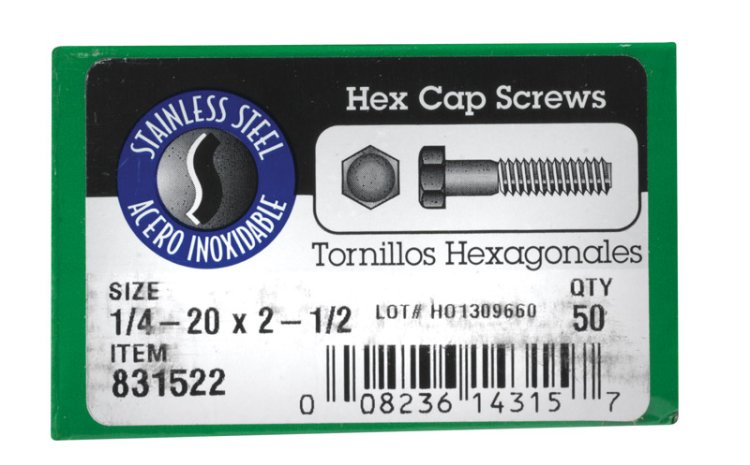 (image for) 1/4-20 in. Dia. x 2-1/2 in. L Stainless Steel Hex Head C