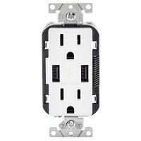 (image for) Leviton Decora 15 amps 125 V Duplex White Outlet and USB Charger