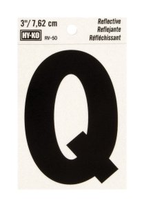 (image for) 3 in. Reflective Black Vinyl Self-Adhesive Letter Q 1 pc.