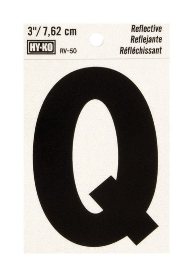 (image for) 3 in. Reflective Black Vinyl Self-Adhesive Letter Q 1 pc.
