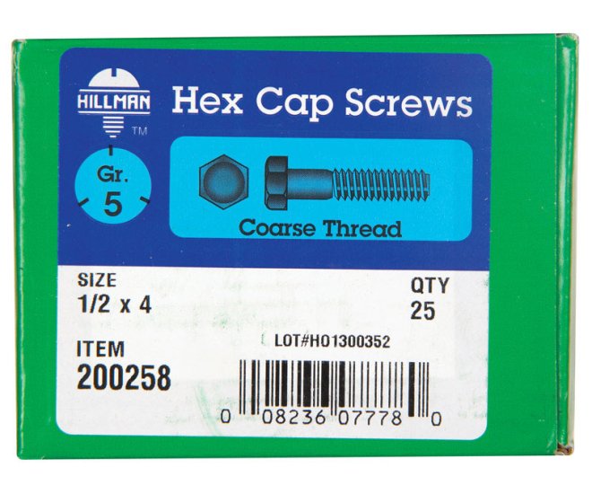 (image for) 1/2 in. Dia. x 4 in. L Heat Treated Zinc Steel Hex Head