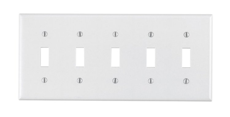 (image for) White 5 gang Plastic Toggle Wall Plate 1 pk