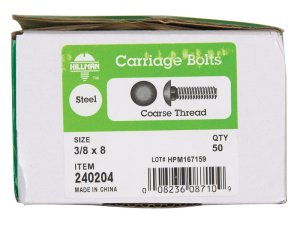 (image for) 3/8 in. Dia. x 8 in. L Zinc-Plated Steel Carriage Bolt 5