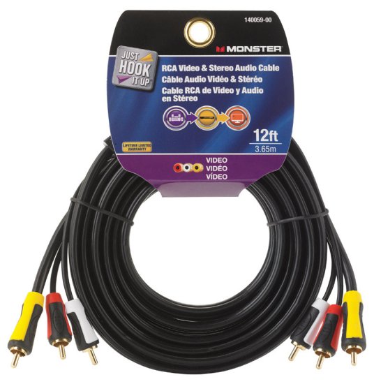(image for) Monster Just Hook It Up 12 ft. L Video & Stereo Audio Cable RCA