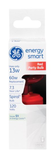 (image for) GE Energy Smart 13 watts T3 4.9 in. L CFL Bulb Red Decorative 1