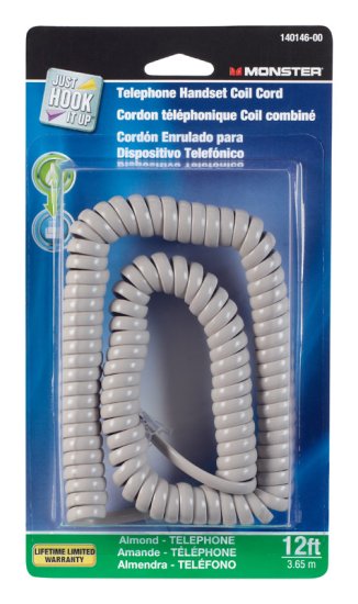 (image for) 12 ft. L Almond Telephone Handset Coil Cord