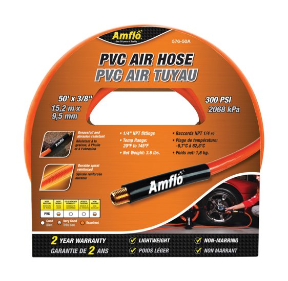 (image for) 50 ft. L x 3/8 in. Dia. Polyvinyl Air Hose 300 psi Orange