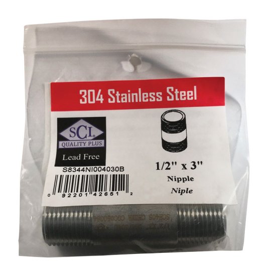 (image for) 1/2 in. MPT x 3 in. L Stainless Steel Nipple