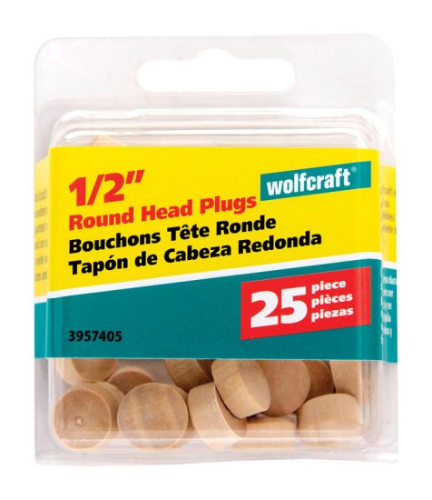 (image for) Round Birch Head Plug 1/2 in. Dia. x 0.3 in. L 1 pk Na
