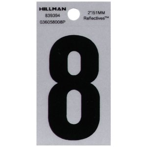 (image for) Hillman 2 in. Reflective Black Vinyl  Nail-On Number 8 1 pc