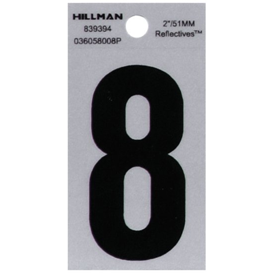 (image for) Hillman 2 in. Reflective Black Vinyl  Nail-On Number 8 1 pc