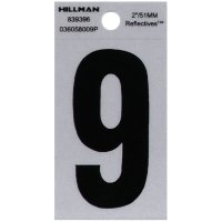 (image for) Hillman 2 in. Reflective Black Vinyl  Self-Adhesive Number 9 1 