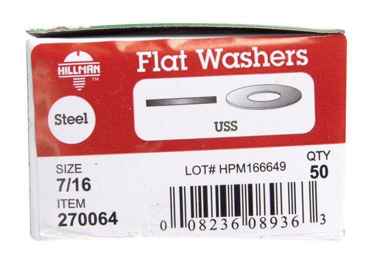 (image for) Zinc-Plated Steel 7/16 in. USS Flat Washer 50 pk