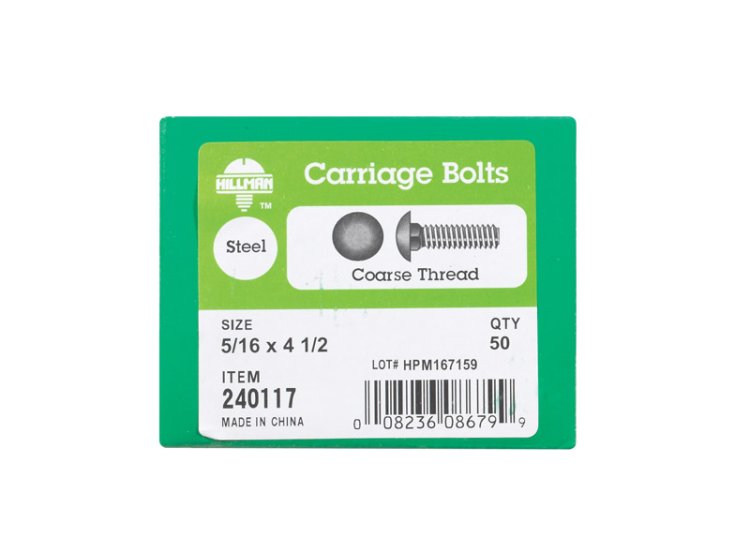 (image for) 5/16 in. Dia. x 4-1/2 in. L Zinc-Plated Steel Carriage B