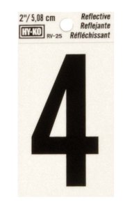 (image for) 2 in. Reflective Black Vinyl Self-Adhesive Number 4 1 pc.