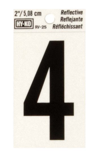 (image for) 2 in. Reflective Black Vinyl Self-Adhesive Number 4 1 pc.