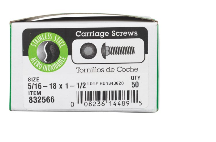 (image for) 5/16 in. Dia. x 1-1/2 in. L Stainless Steel Carriage Bol