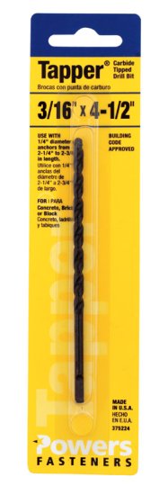 (image for) Tapper 3/16 in. x 4-1/2 in. L Carbide Tipped Drill Bit 1