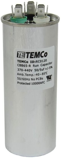 (image for) 50/5 MFD 370/440 VAC Round Motor Run Capacitor