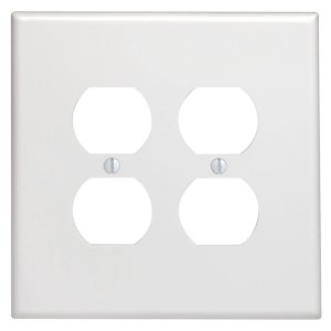 (image for) White 2 gang Plastic Duplex Outlet Wall Plate Jumbo
