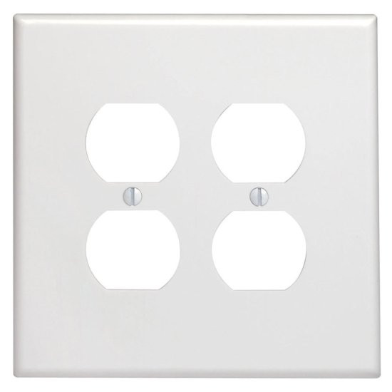 (image for) White 2 gang Plastic Duplex Outlet Wall Plate Jumbo