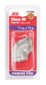 (image for) 1/4 in. FPT x 1/4 in. Dia. FPT Stainless Steel 90 Degree Elb