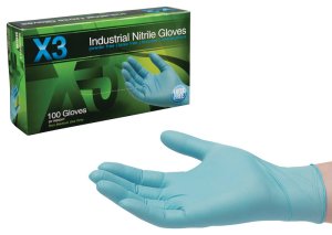 (image for) X3 Nitrile Disposable Gloves X-Large Blue Powder Free 100 pk