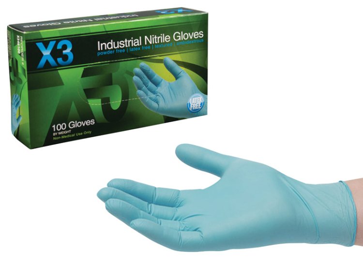 (image for) X3 Nitrile Disposable Gloves X-Large Blue Powder Free 100 pk