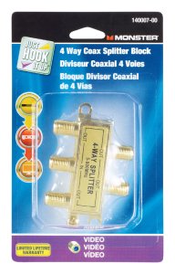 (image for) Just Hook It Up 4 Way Coax Splitter 75 Ohm 900 mHz