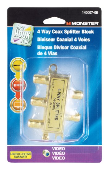 (image for) Just Hook It Up 4 Way Coax Splitter 75 Ohm 900 mHz