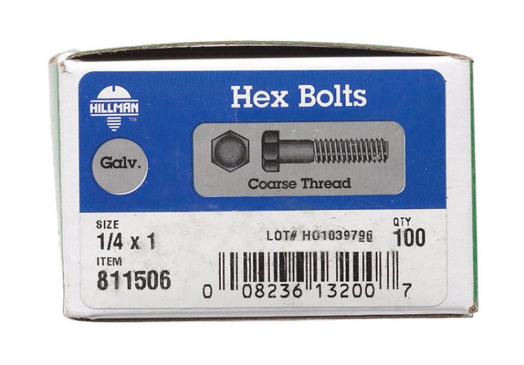 (image for) 1/4 in. Dia. x 1 in. L Hot Dipped Galvanized Steel Hex B