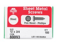 (image for) No. 12 x 3/4 in. L Phillips Pan Head Zinc-Plated Steel S