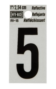 (image for) 1 in. Reflective Black Vinyl Self-Adhesive Number 5 1 pc.