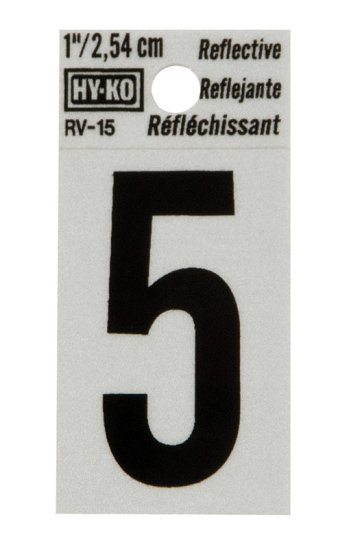 (image for) 1 in. Reflective Black Vinyl Self-Adhesive Number 5 1 pc.