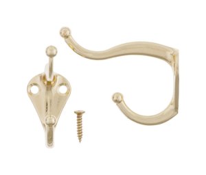 (image for) 3 in. L Bright Brass Gold Brass Small Coat and Hat Hook 2 pk