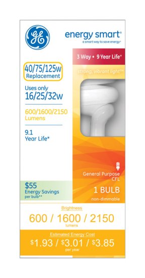 (image for) GE Energy Smart 16/25/32 watts T3 Three Way Bulb 6 in. L CFL Bul